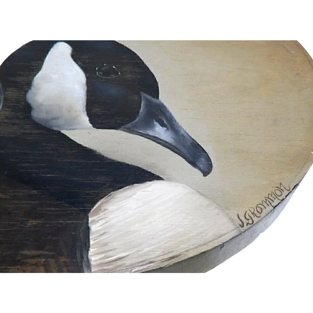 Oval shape wooden box painted with two ducks by JEAN GROMMON approx 15 x 9 x 3